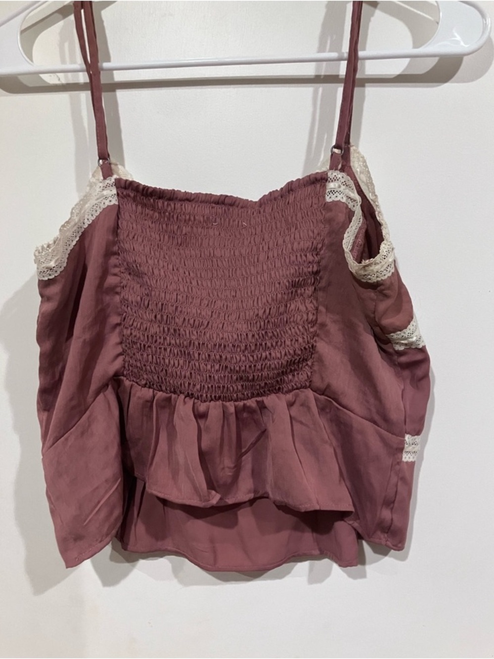 Aeropostale Dusty Rose Mauve Lace Trim Cami Top Medium Coquette Y2K Milkmaid⁠ - Picture 3 of 5